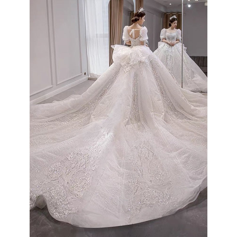 Luxury Wedding Dresses Shiny Big Beading Ball Gown With Long Train Bridal Dress Custom Made Plus Size Vestido De Noiva