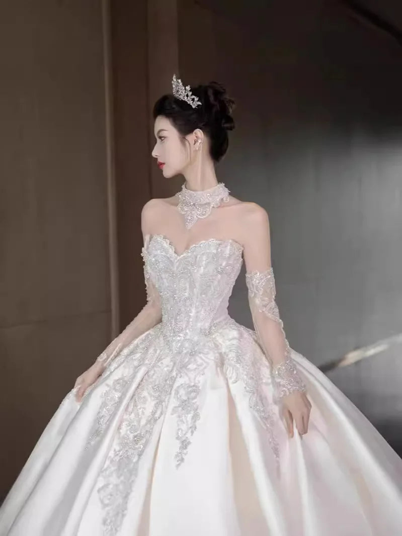 Strapless Luxury Wedding Dress Stain Beading Gowns
