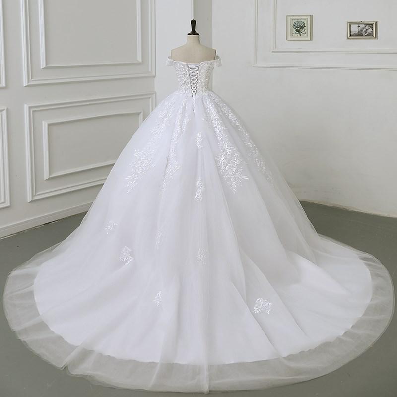 Luxury Applique Wedding Dress Off The Shoulder Lace Bridal Gown With Train Ball Gown