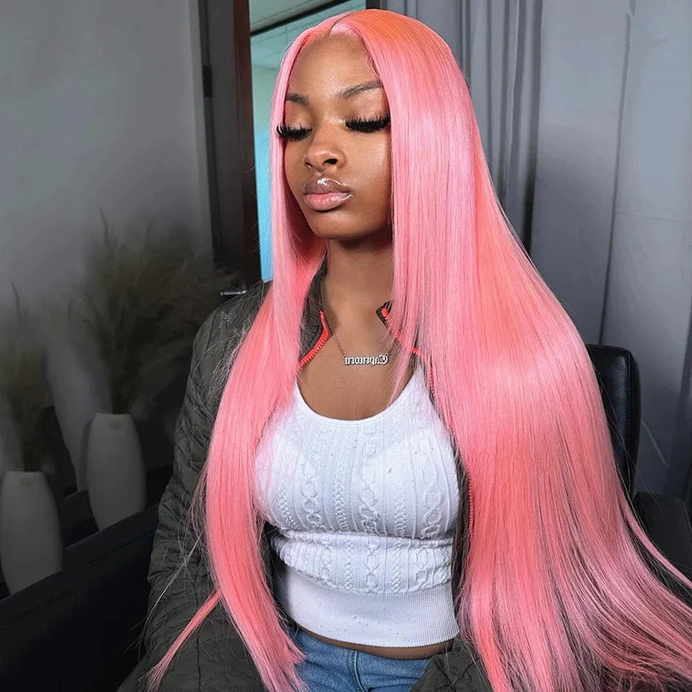 pink straight hd lace frontal wig 13x6 wig humain hair