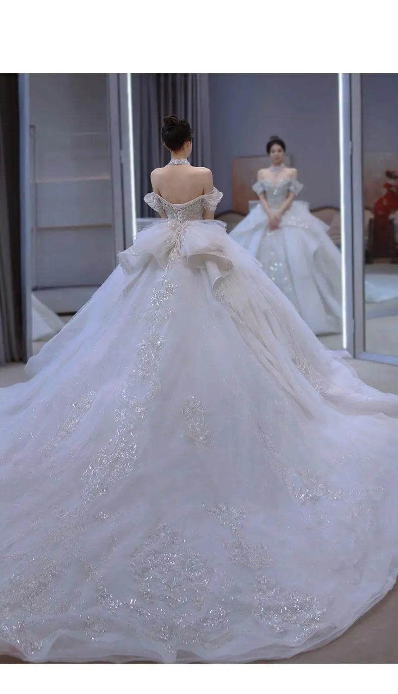 Off The Shoulder Handmade Appliques With Beading Princess Ball Gowns