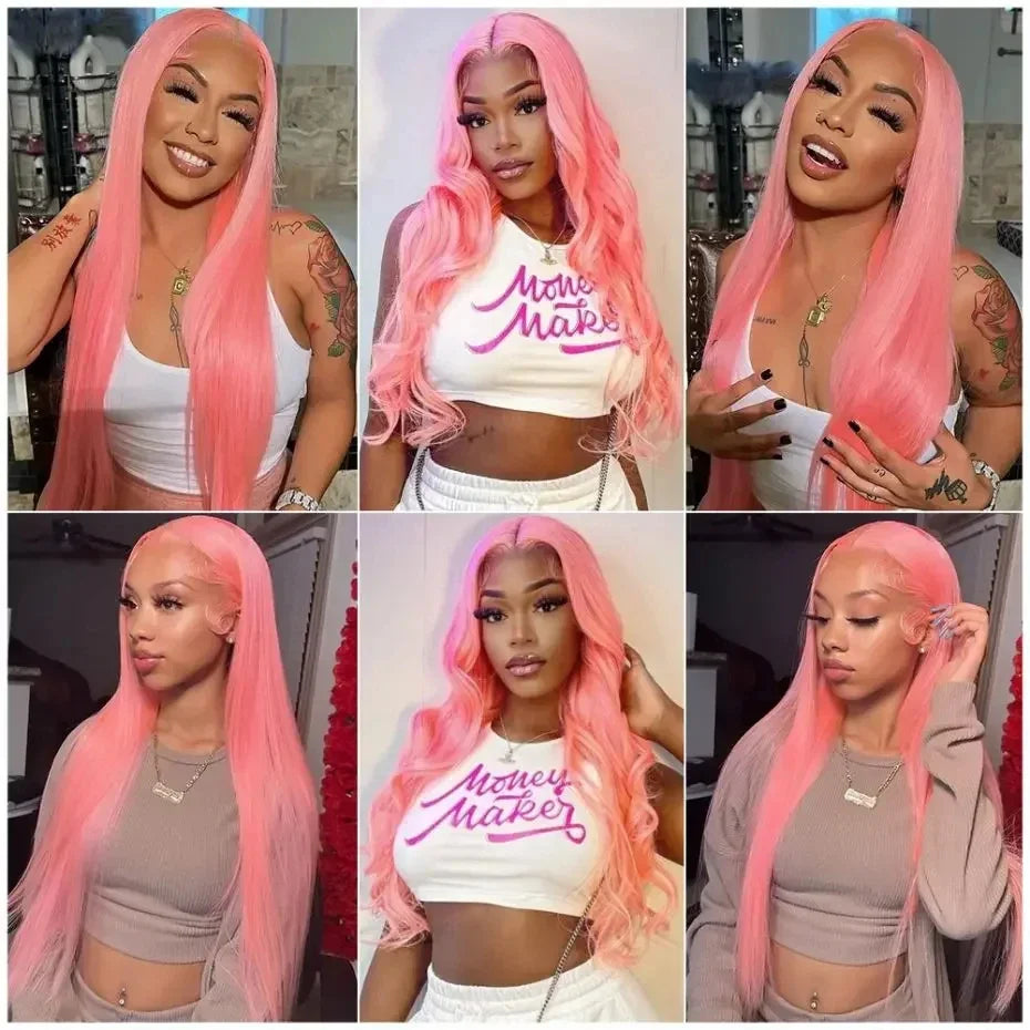 pink straight hd lace frontal wig 13x6 wig humain hair
