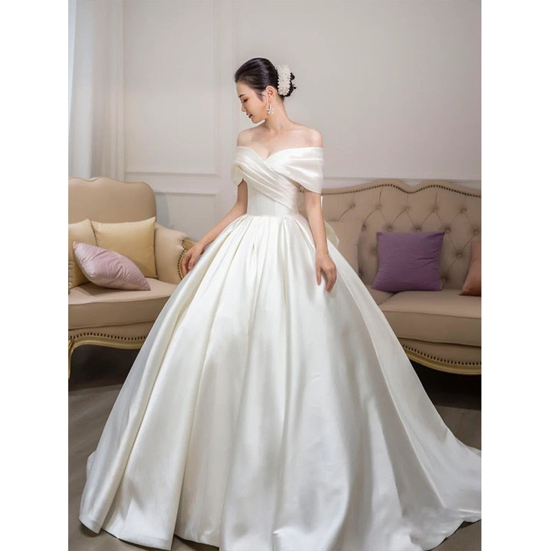 Simple Satin Wedding Dress Bridal Ball Gown