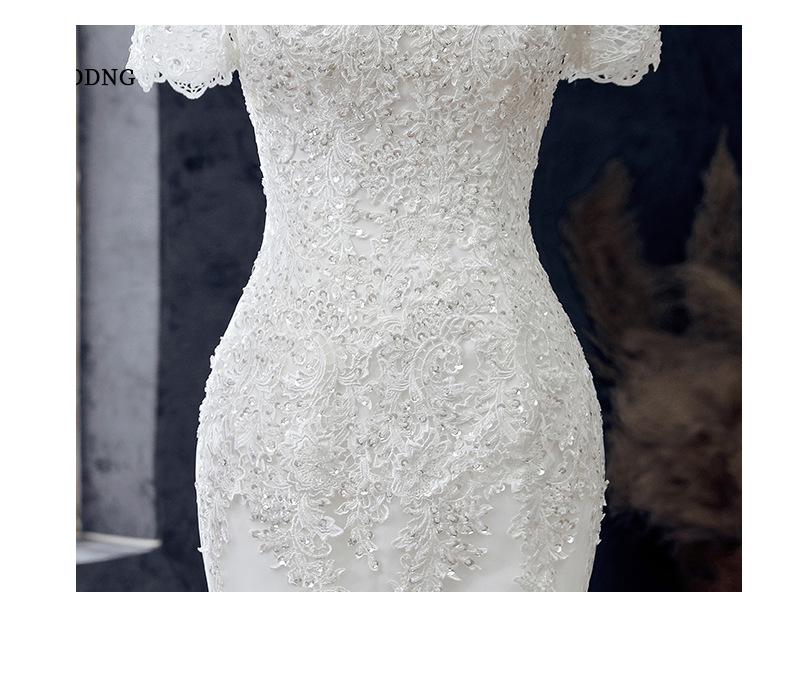 Lace Applique Wedding Dress Boat Neck Lace Up Short Sleeve Mermaid Bridal Dress