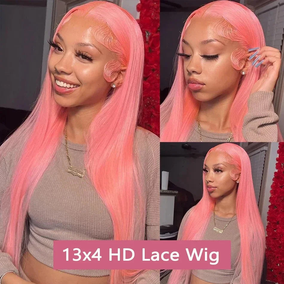 pink straight hd lace frontal wig 13x6 wig humain hair