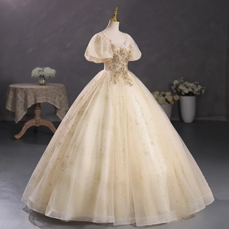 Champagne Appliques Sequins Quinceanera Dresses