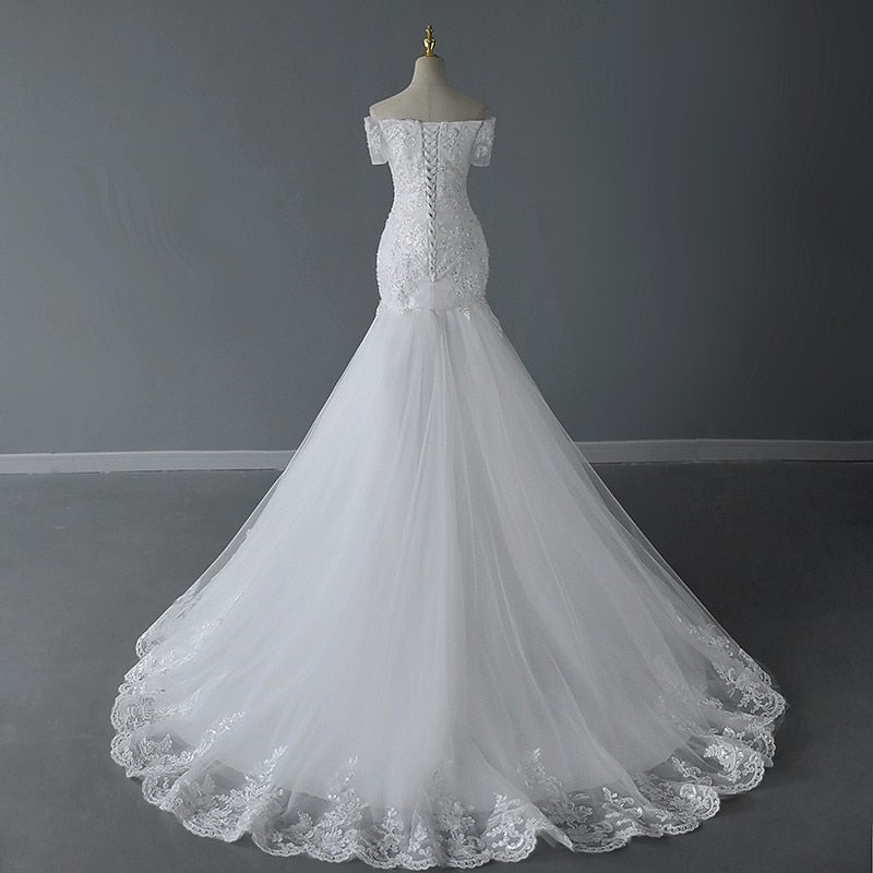 Vintage Off The Shoulder Mermaid Wedding Dress Shining Sequins Lace