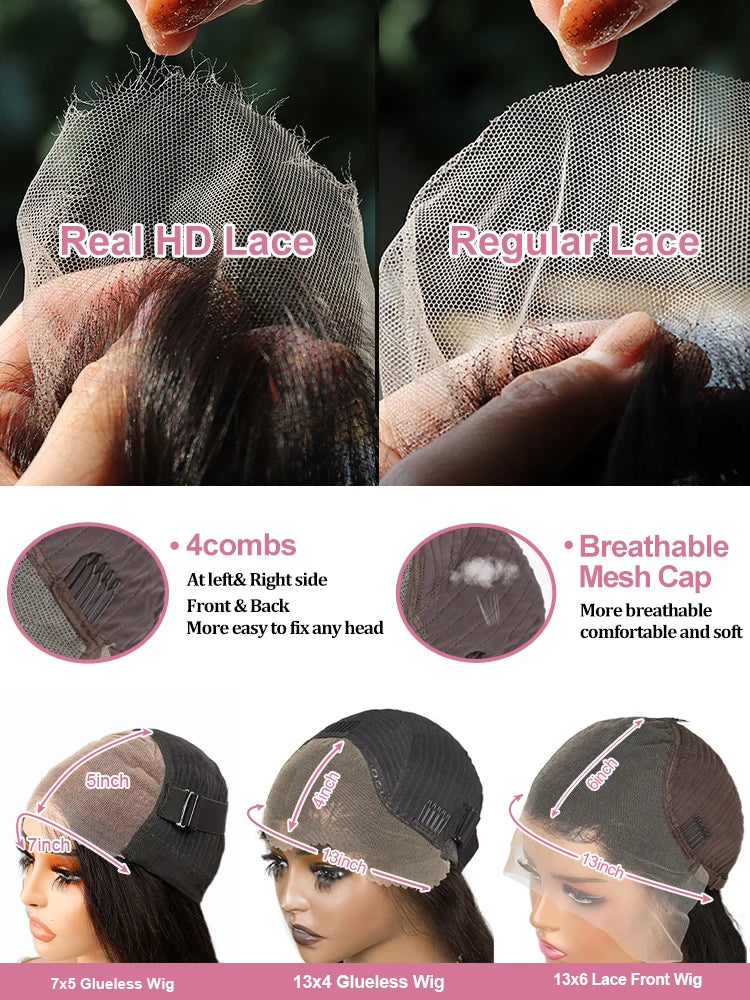 30 40 Inch Bone Straight 7x5 13x4 Glueless Wig Human Hair Ready To Wear HD Lace Frontal Wig