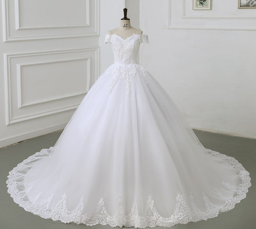 Off The Shoulder Lace Ball Gown Simple Wedding Dress