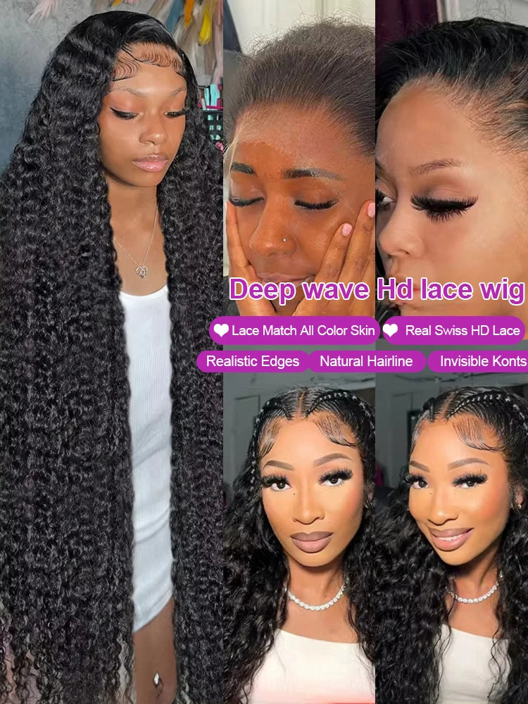 Transparent 250% Density Water Culry Human Hair 40Inch Deep Wave