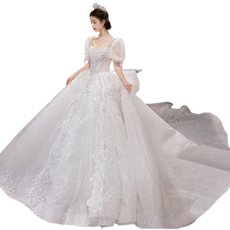 Luxury Wedding Dresses Shiny Big Beading Ball Gown With Long Train Bridal Dress Custom Made Plus Size Vestido De Noiva