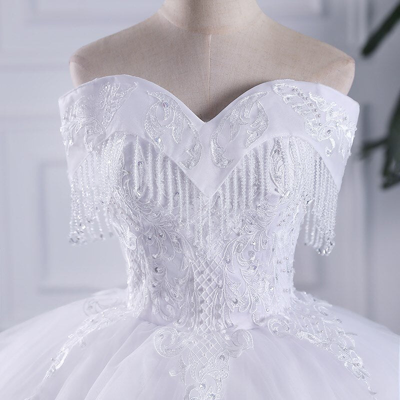 Sleeveless Lace Off The Shoulder Sweep Brush Train Lace Up Ball Gown