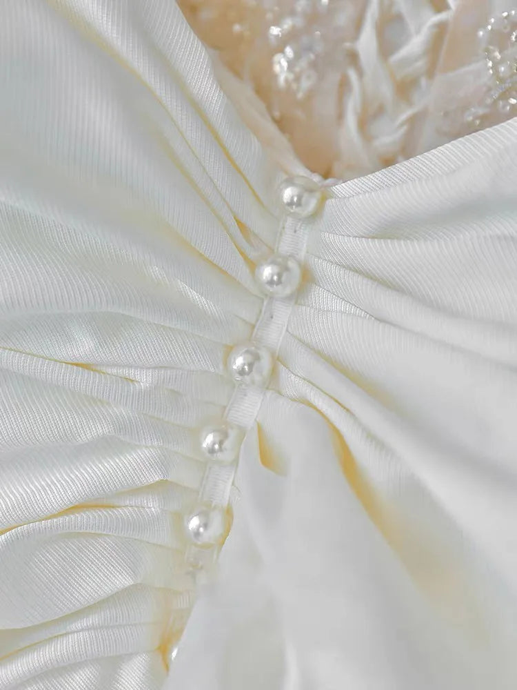 White Satin Sequins With Bow Ball Gown