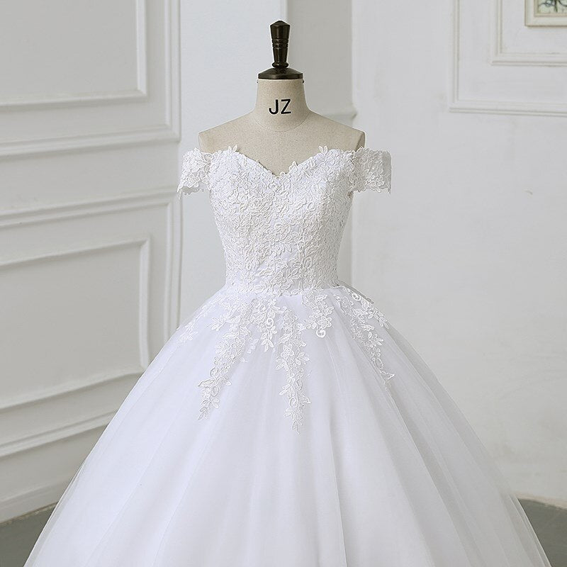 Off The Shoulder Lace Ball Gown Simple Wedding Dress