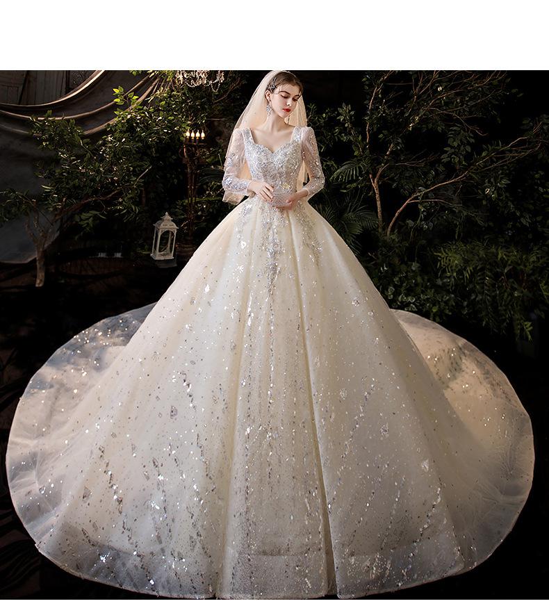 Luxury Long Sleeve Boat-neck Sweep Train Lace Up Gown