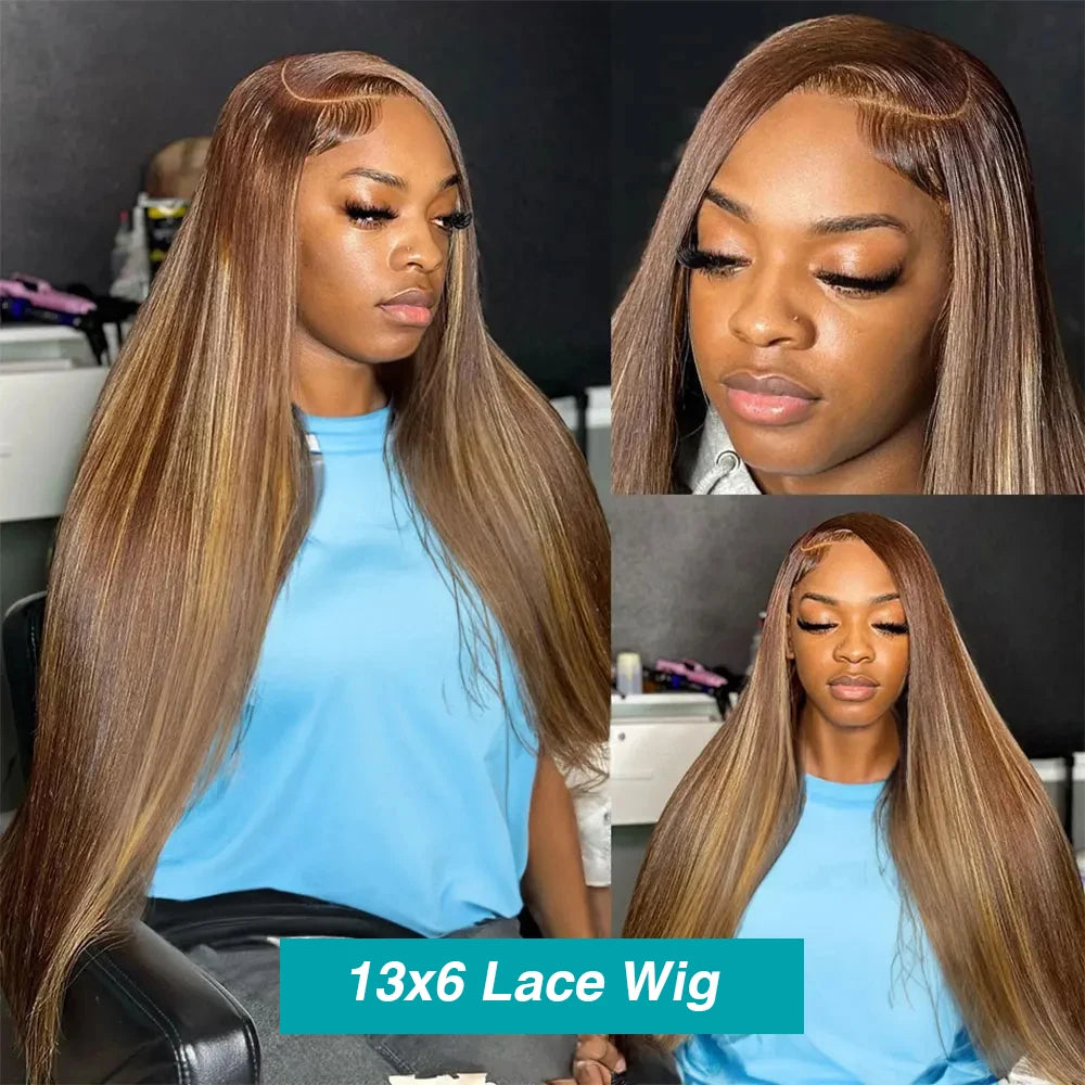 13x6 Highlighted 4/27 Colored Straight Ombre Lace Frontal Wigs Pre Plucked With Baby Hair