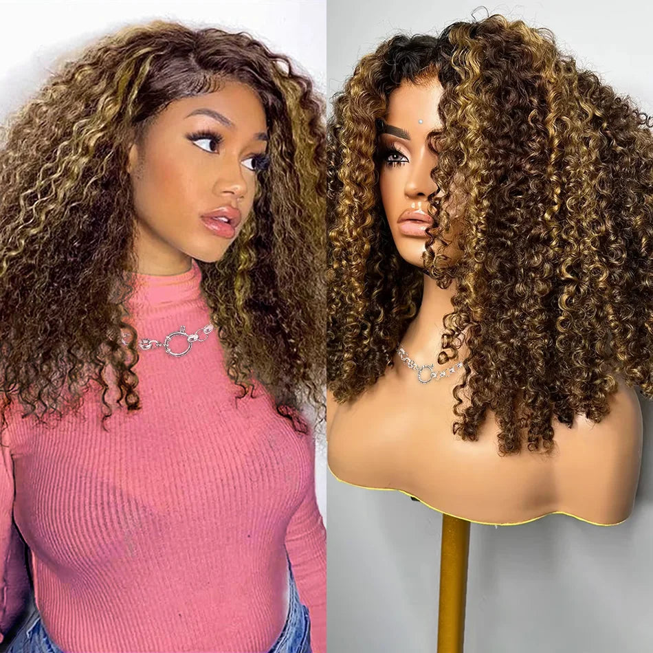 Bob Wig Human Hair 100% Highlight Ombre 5X5 Hd Lace Closure Wig Curly Short