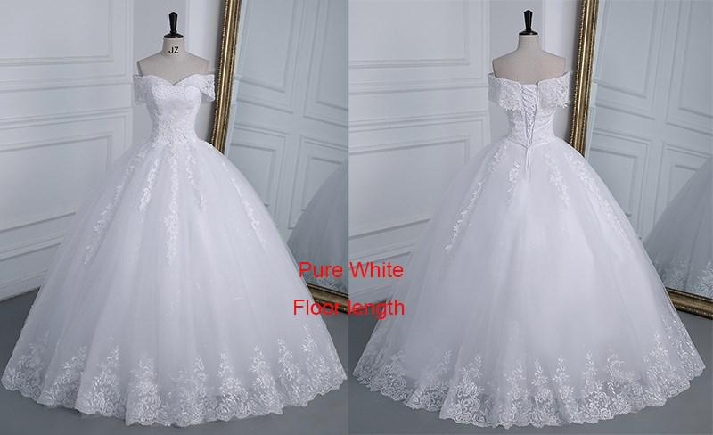 Off Shoulder Appliqes Pearls Long Train Bridal Gowns