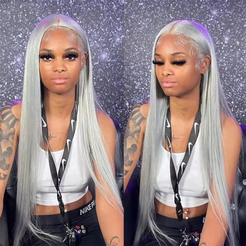 250 Density 13x6 Silver Grey Straight HD 613 Colored Lace Front Wig