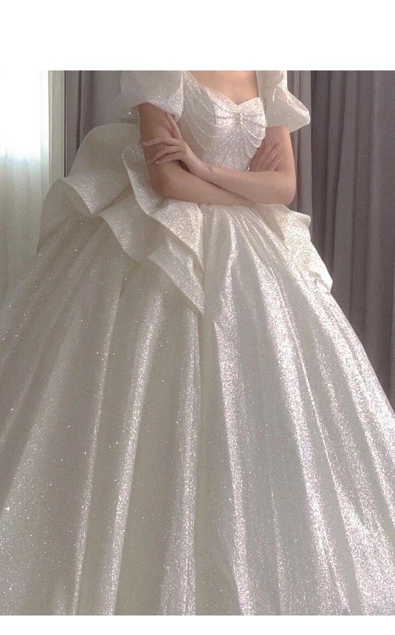 Sweetheart Beading Pearls Puff Sleeve Big Butterfly Back Lace Up Wedding Gowns