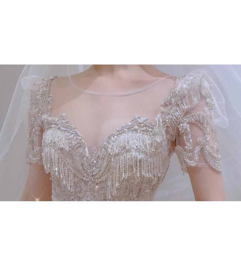 Luxury Vintage Shiny Long Train Big Beading Ball Gown
