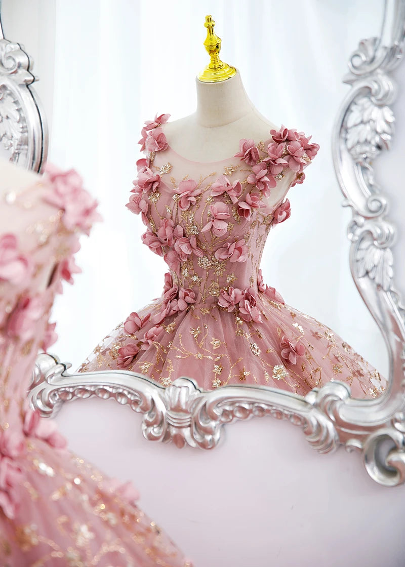 3D Flowers Sweetheart Garden Pink Quinceanera Dresses