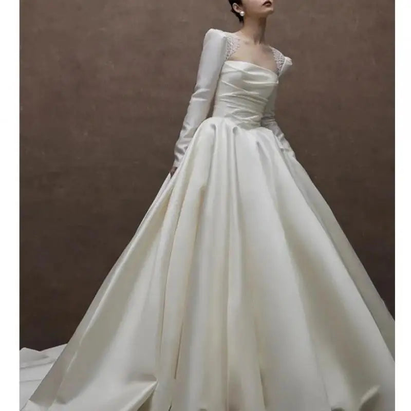 Square Collar Bridal Dress With Long Sleeve Wedding Dresses Ball Gown