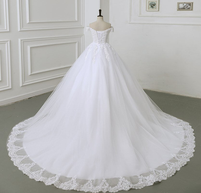 Off The Shoulder Lace Ball Gown Simple Wedding Dress