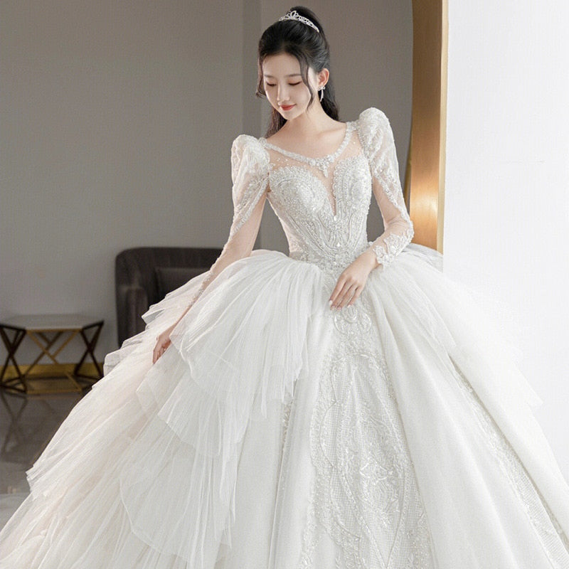 Beading Wedding Dress Sexy See Through Deep V Neck Bride Dress