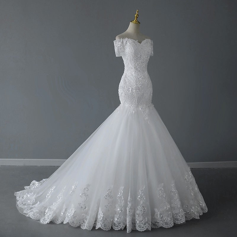 Vintage Off The Shoulder Mermaid Wedding Dress Shining Sequins Lace