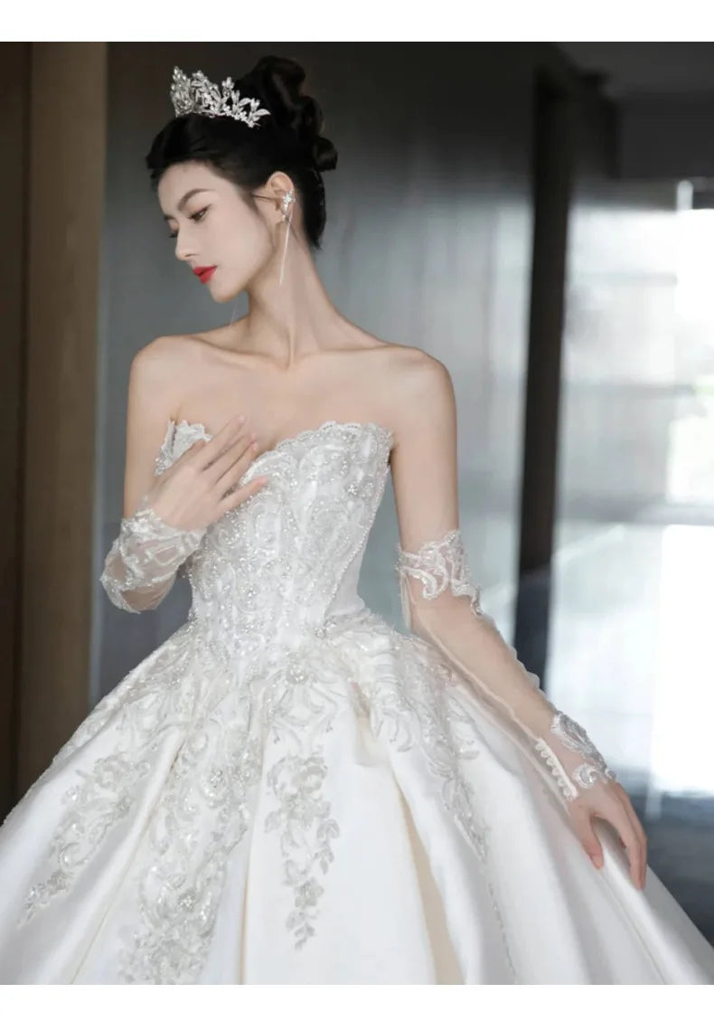 Strapless Luxury Wedding Dress Stain Beading Gowns