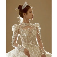 Load image into Gallery viewer, Bridal veil Long Sleeve shining sequin trailing French Luxury gown
