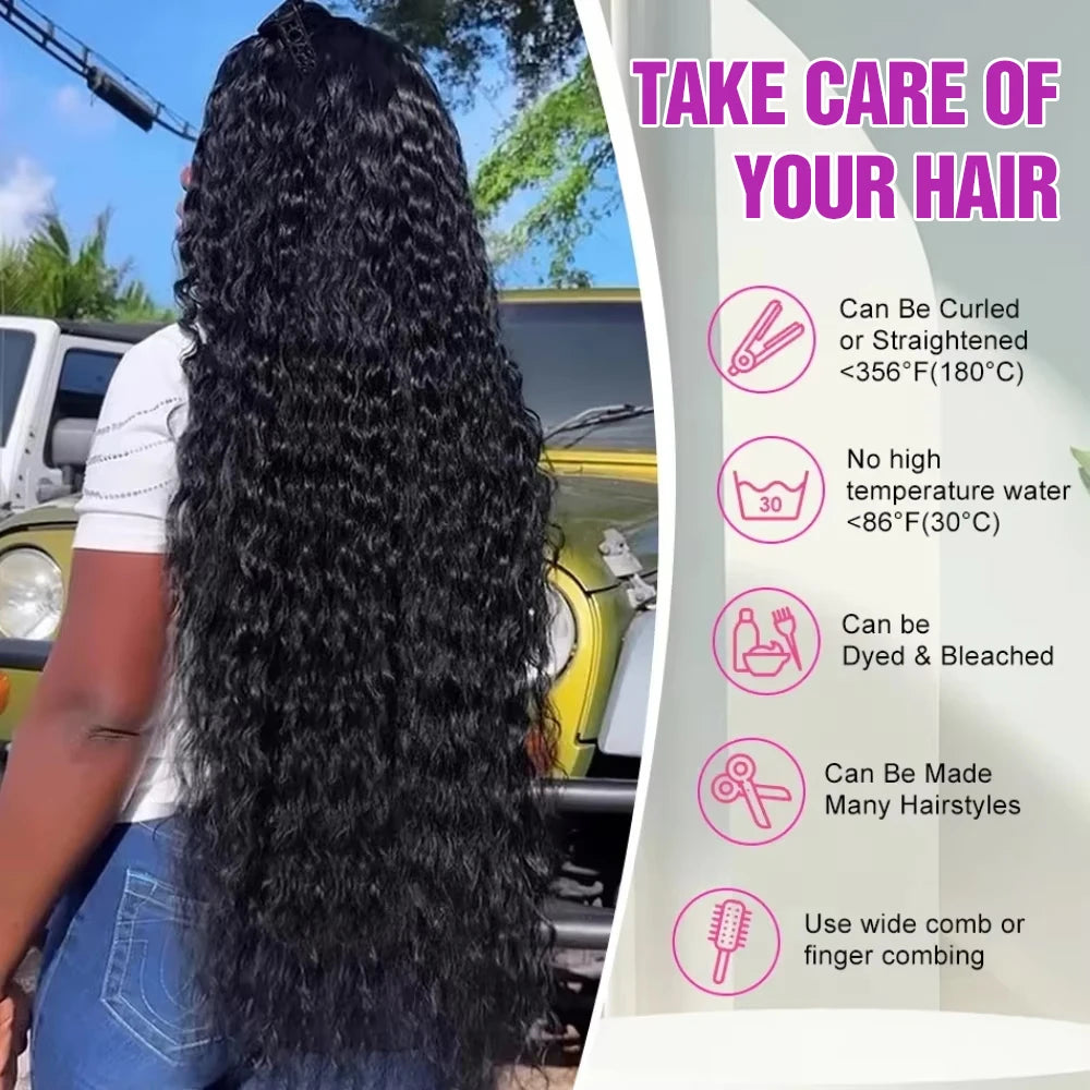 Transparent 250% Density Water Culry Human Hair 40Inch Deep Wave