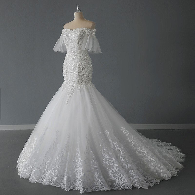 2023 Luxury Mermaid Wedding Dress Sexy Off The Shoulder Robe De Mariee Lace Beading Bridal Dress Plus Size Slim Wedding Dress