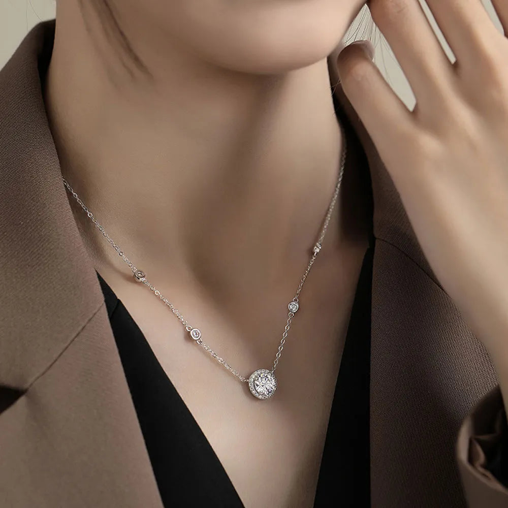 D Color 1ct Moissanite 925 Sterling Silver Starlight Necklaces