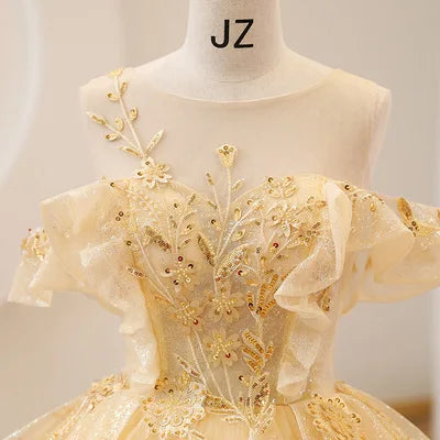 Strapless Quinceanera Dress Sleeveless Off The Shoulder Lace Floral Print Princess Ball Gown