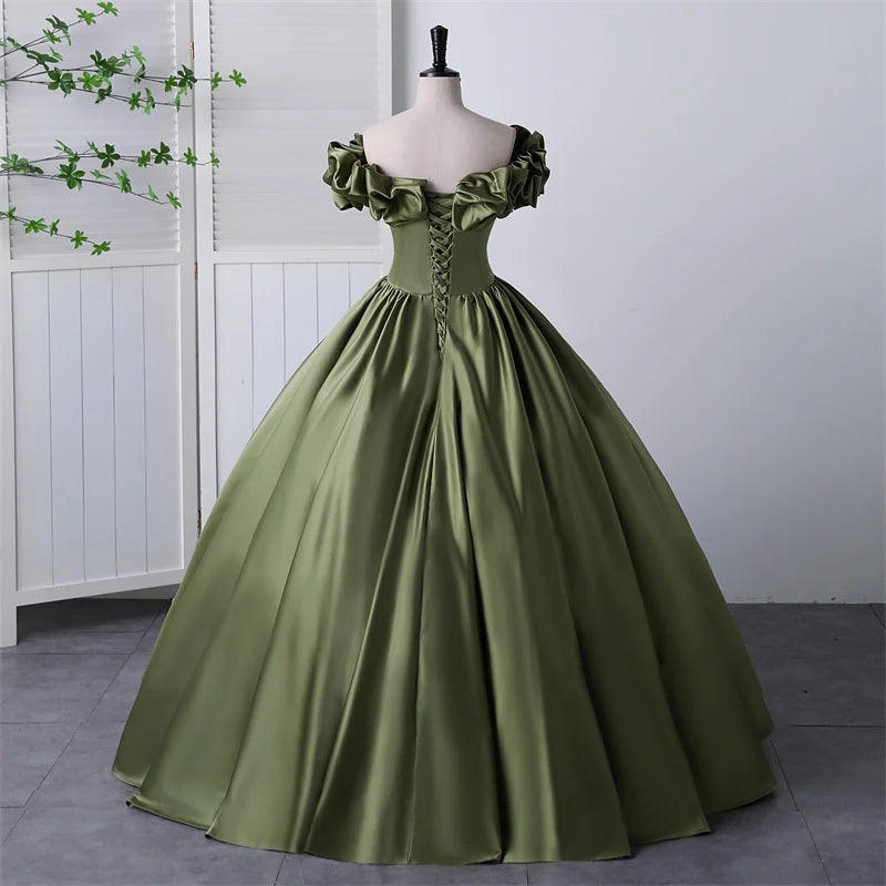 New Off Shoulder Satin Quinceanera Dresses Party Prom Ball Gown Classic Custom color or Plus Szie