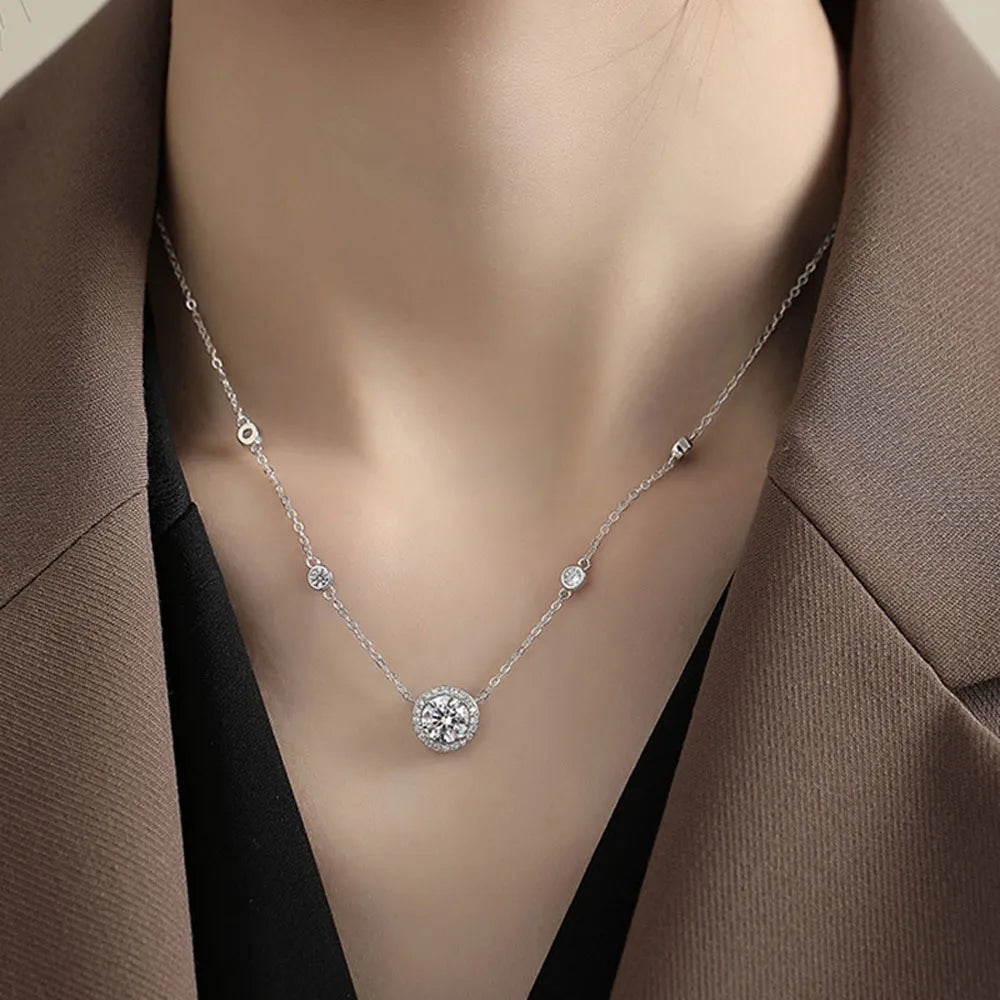 D Color 1ct Moissanite 925 Sterling Silver Starlight Necklaces