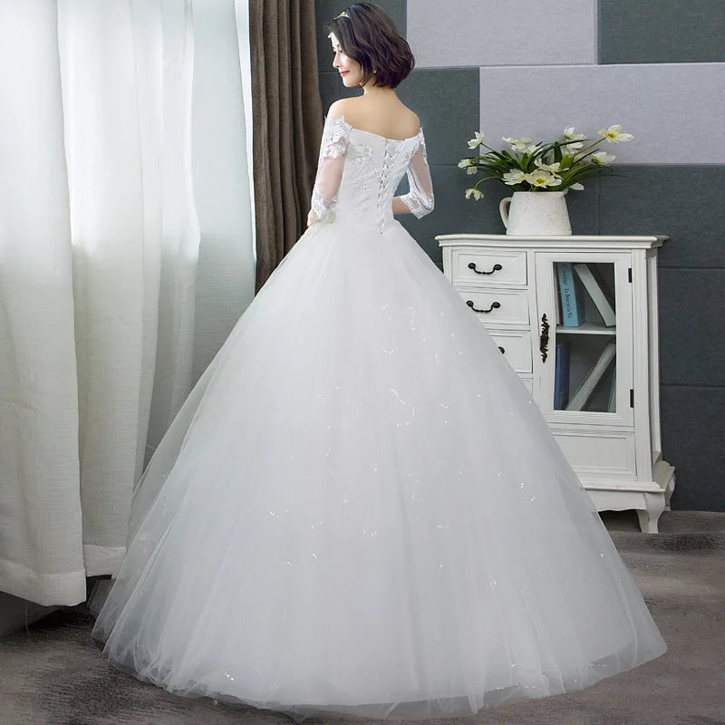 White Ball Gown Women Wedding Dresses Appliques Tulle Bridal Gowns Formal