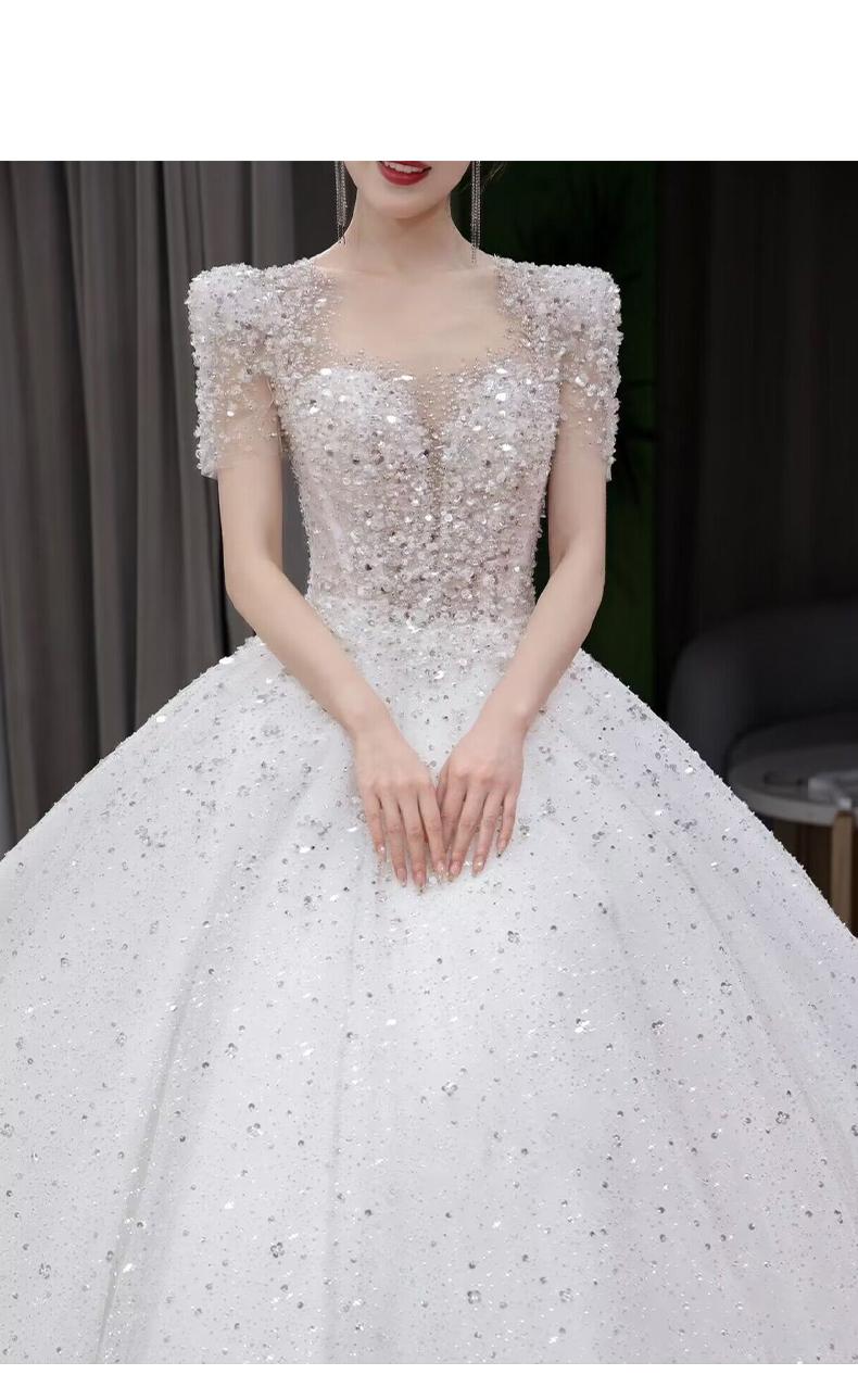 Bridal Dress Sequin Embellishment O Neck Floor-length Back Strap Sweep Train