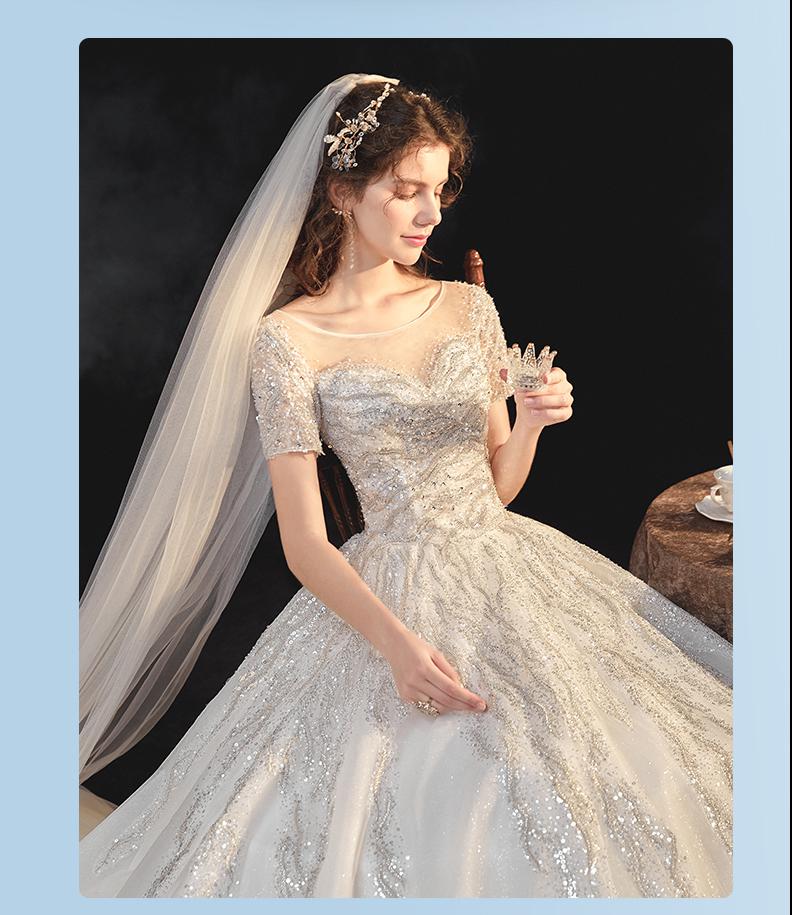 Bridal Dress Sweep Train Back Lace Up Sequins Elegant Wedding Dress