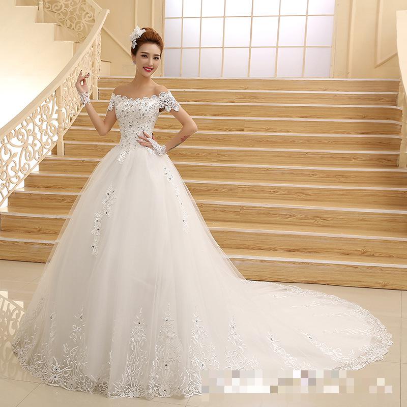 Off The Shoulder Vintage Lace Long Train Wedding Dresses 2023 Vestido De Noiv Plus Size Bridal Dress Wedding Gowns