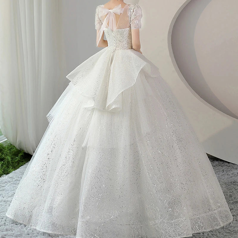 Bling Bling Ball Gown Women Wedding Dresses Sequins Short Sleeves
