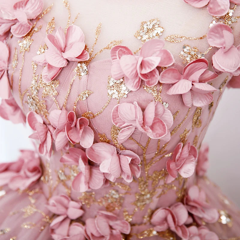 3D Flowers Sweetheart Garden Pink Quinceanera Dresses