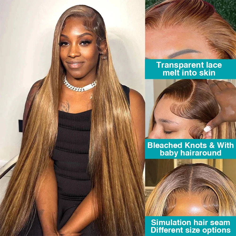 13x6 Highlighted 4/27 Colored Straight Ombre Lace Frontal Wigs Pre Plucked With Baby Hair