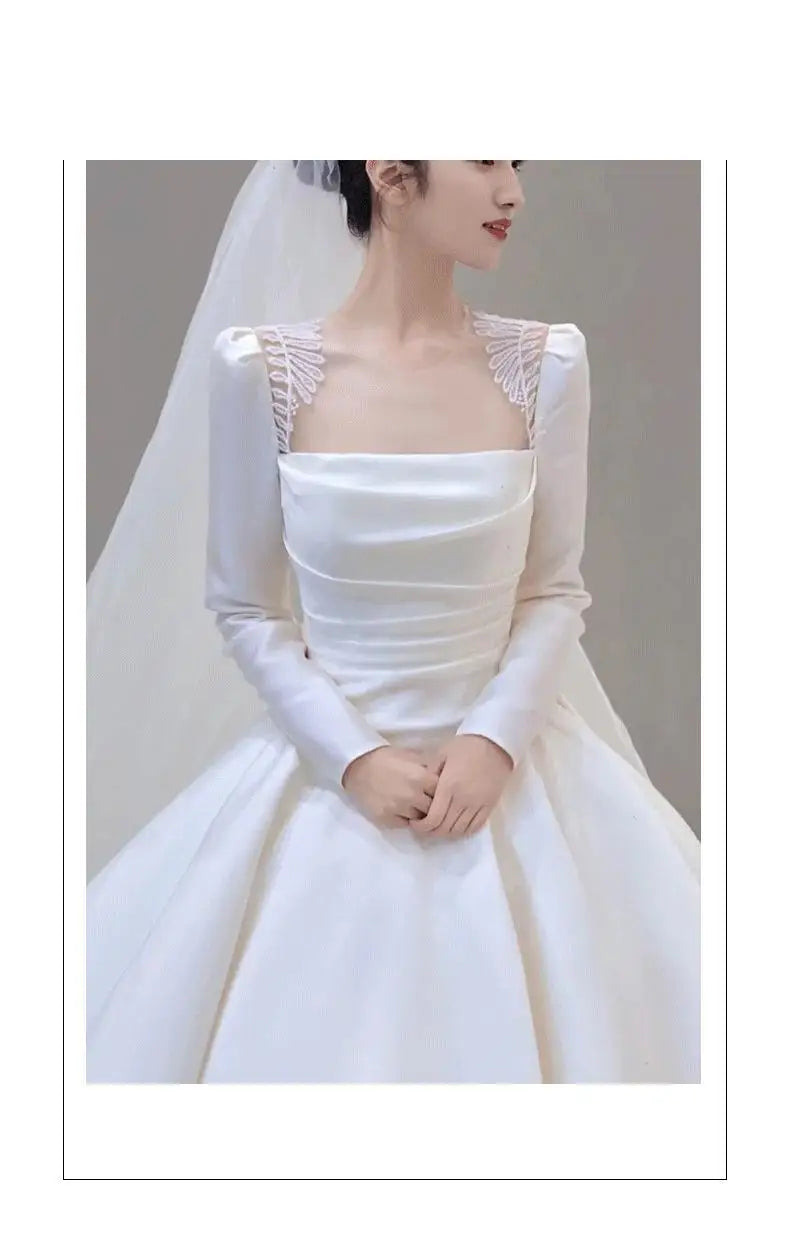 Square Collar Bridal Dress With Long Sleeve Wedding Dresses Ball Gown