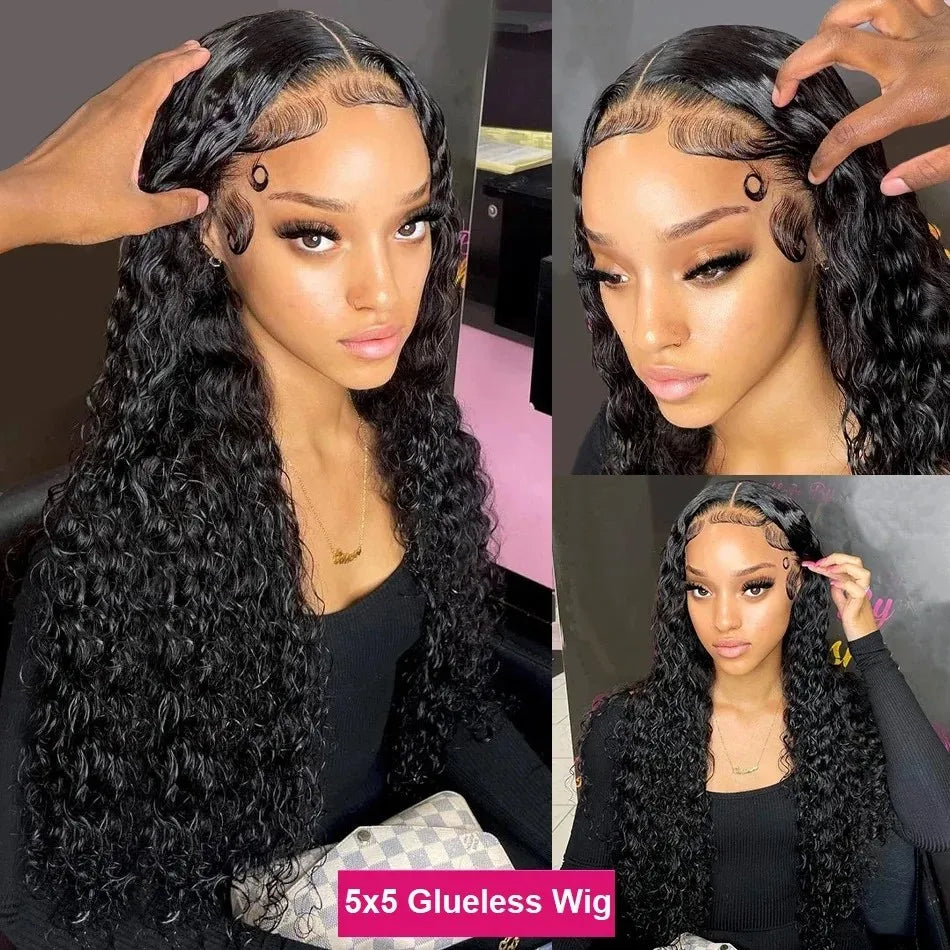 Glueless Curly Human Hair Pre Plucked Pre Cut BOB Wig 5x5 Deep Wave Wig