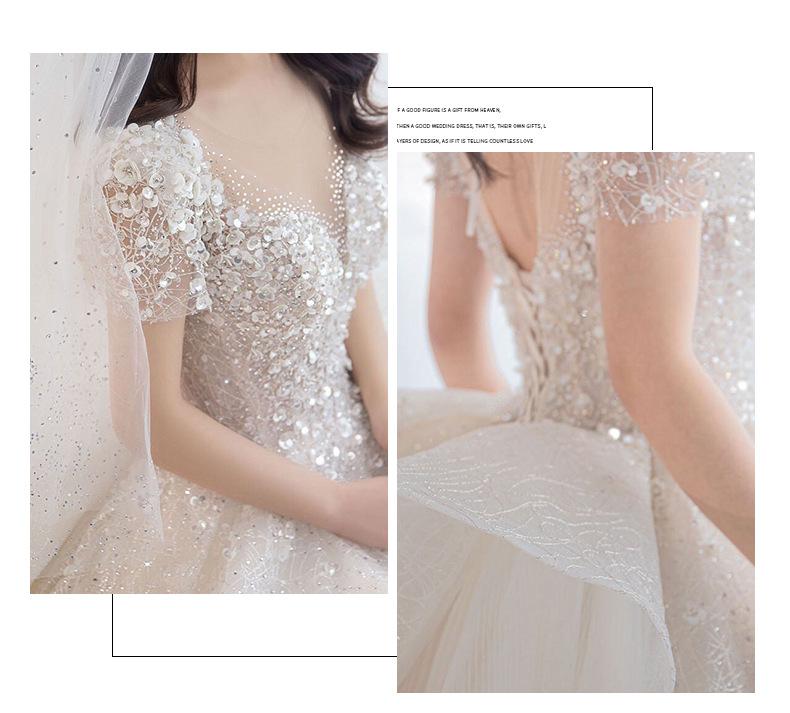 Luxury Short Sleeve Wedding Dress 2023 New Bridal Dress V Neck Beading Shinning Ball Gown Sweep Train