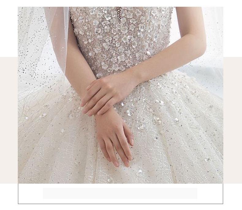 Luxury Short Sleeve Wedding Dress 2023 New Bridal Dress V Neck Beading Shinning Ball Gown Sweep Train
