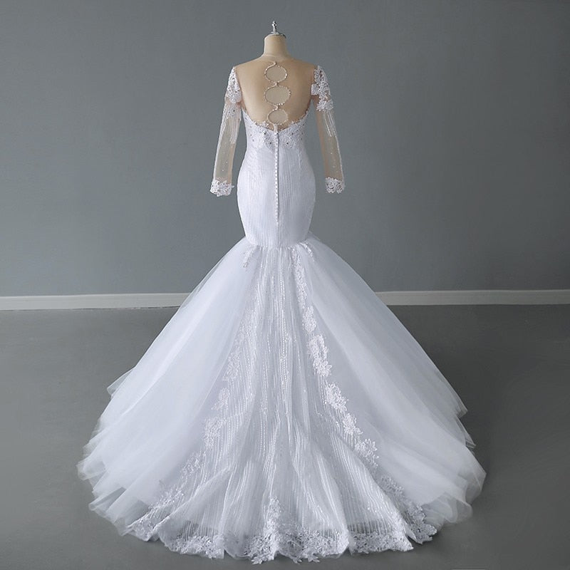 Long Sleeve Mermaid Wedding Dress With Small Train Elegant O Neck